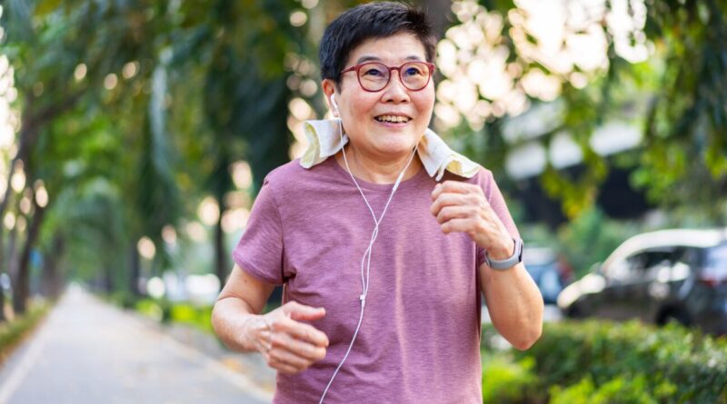 A full-grown female running outside